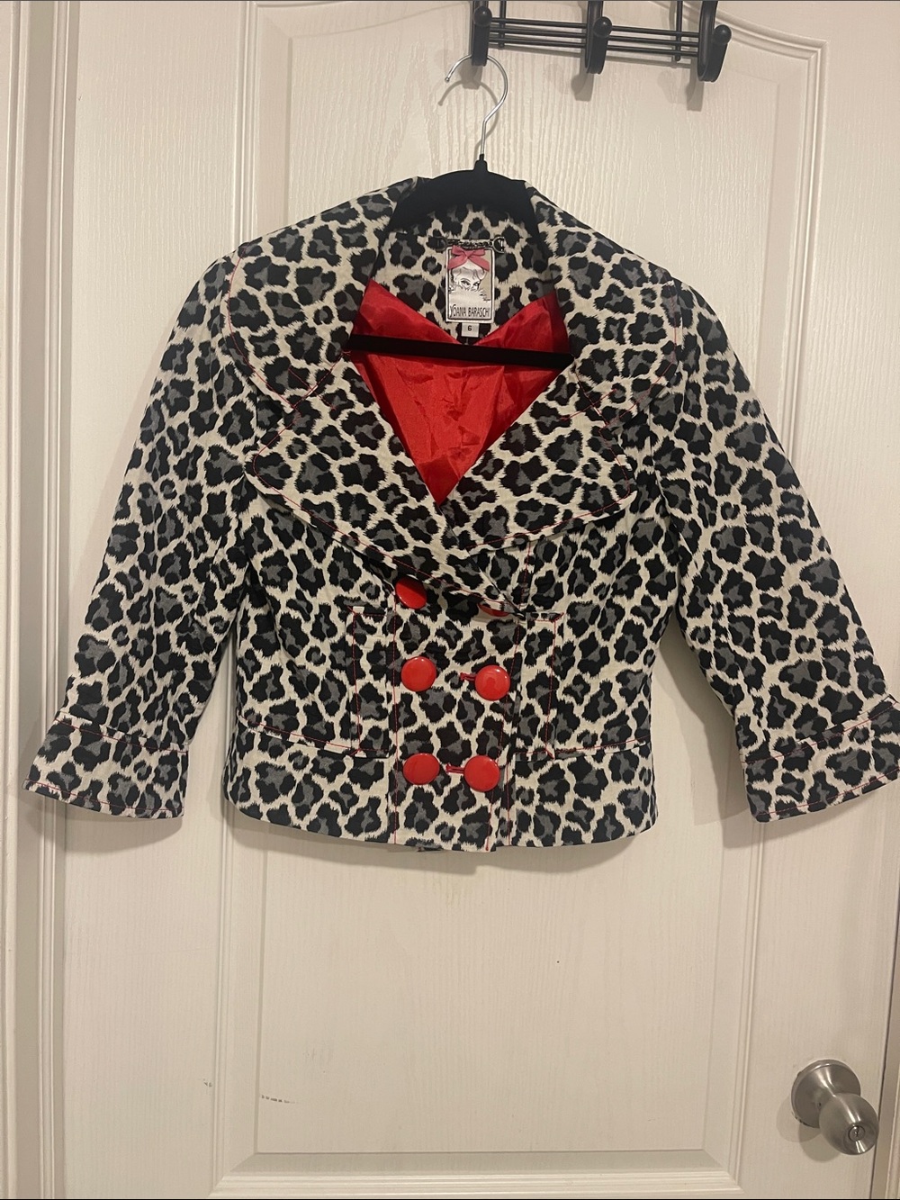 Yoana Baraschi Black and White Leopard Print Garment with Red Trim